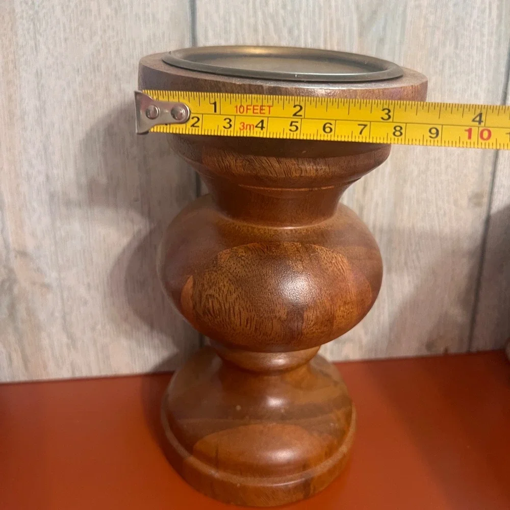 Vintage Turned Wood Pillar Candle Holder Brown Farmhouse Rustic Home Decor 7.5in